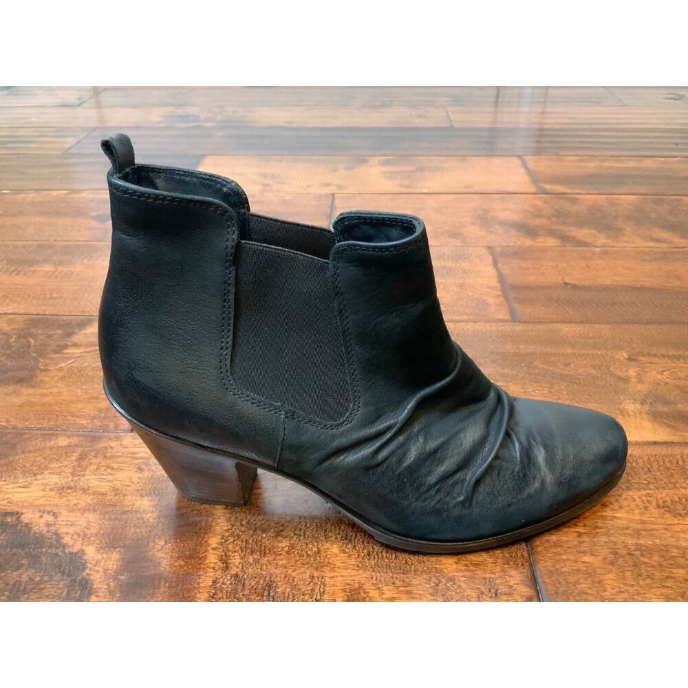 Paul Green Black Leather Block Heel Ankle Boots, Size 8.5 (US) 6 (UK)